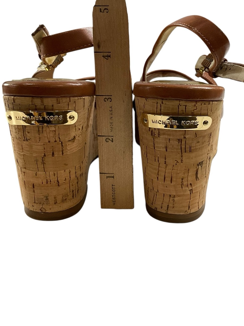 MICHAEL Michael Kors Brown Cork Wedge Slingback Sandals - Picture 7 of 12